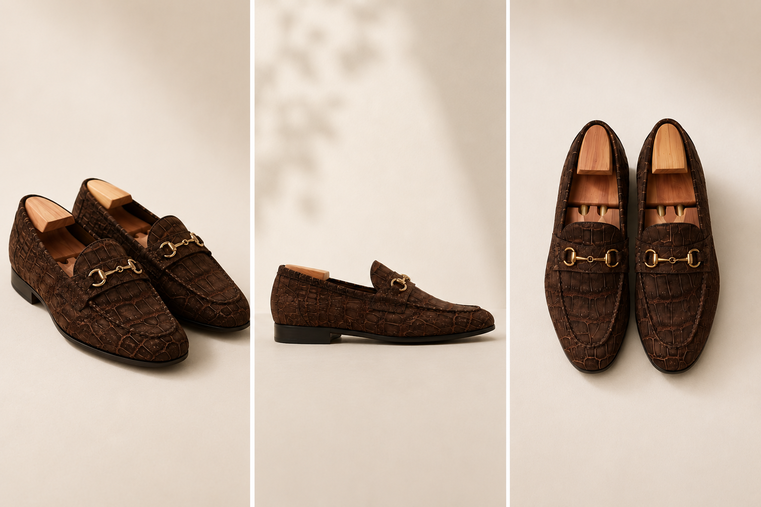 The loafer in crocodile suede — three views